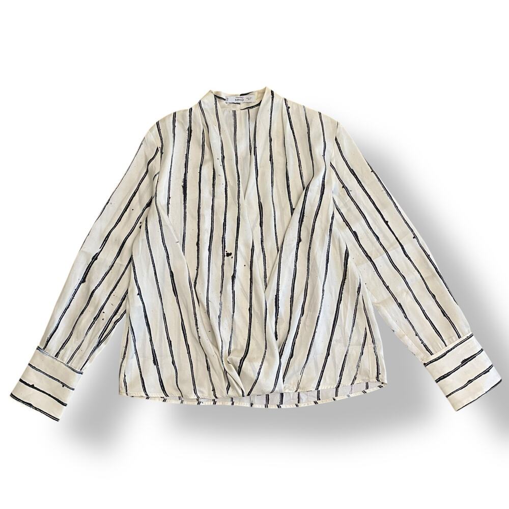 Mango NWOT Striped‎ Wrap Blouse Womens Size 6 White Business Preppy